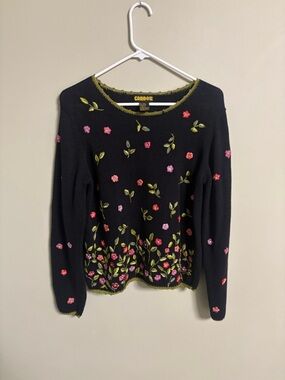 Candor Vintage Knit Sweater Embroidery Crochet Floral Size Medium Cottagecore